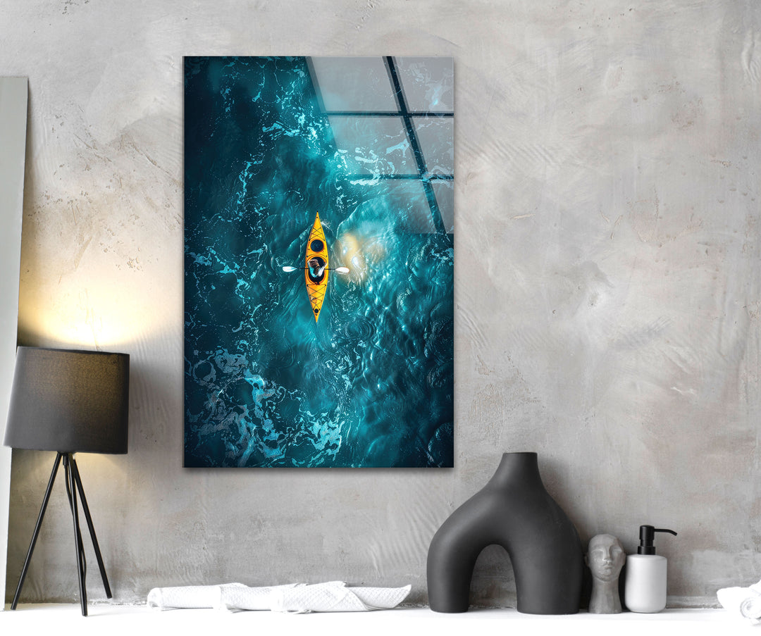 Canoeing on The Water Glass Wall Art glass art painting, glass art for the Wall