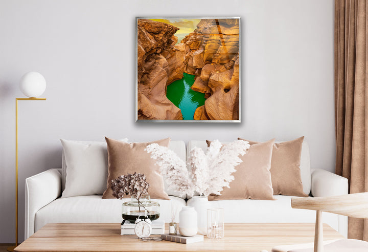 River Between The Canyon Glass Wall Art