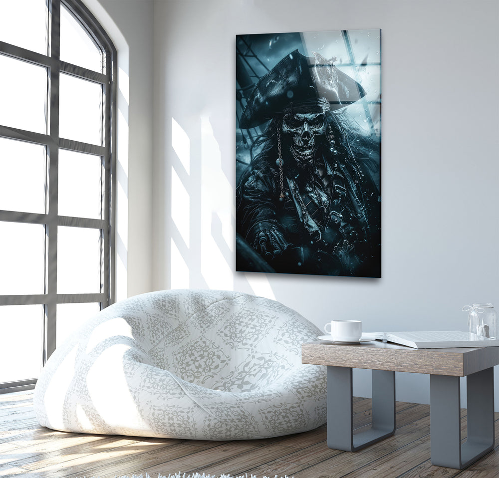 Skeleton Captain Jack Sparrow Glass Wall Art,  picture on glass wall art, photos printed on glass