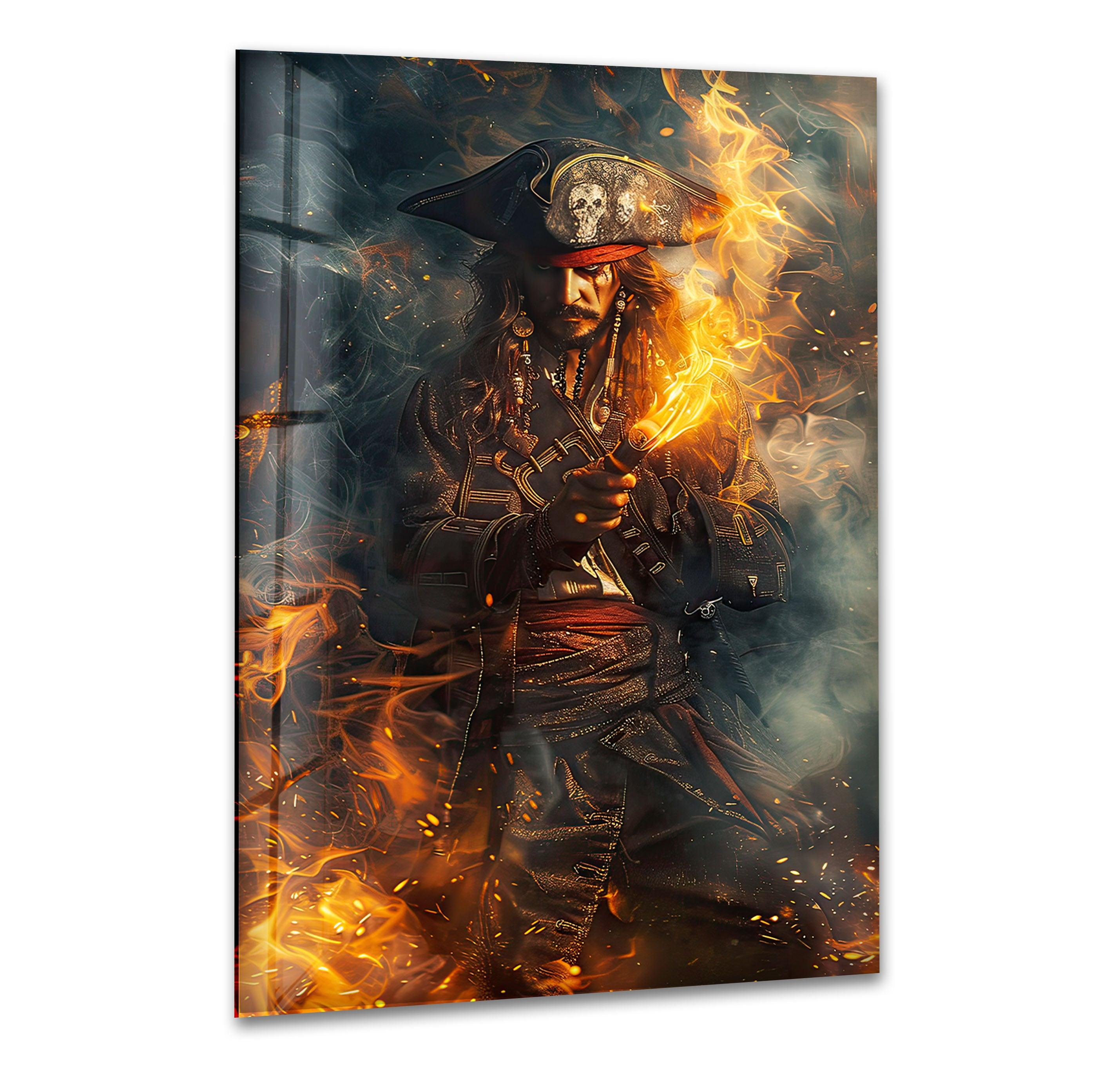 Captain Jack Sparrow Glass Wall Art print picture on glass, Tempered Glass Wall Art
