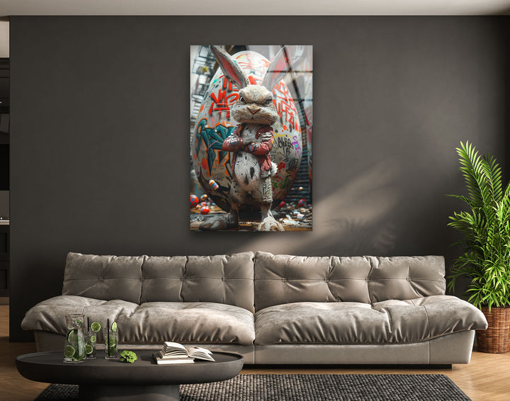 Caricature of a Punk Rock Rabbit Glass Wall Art