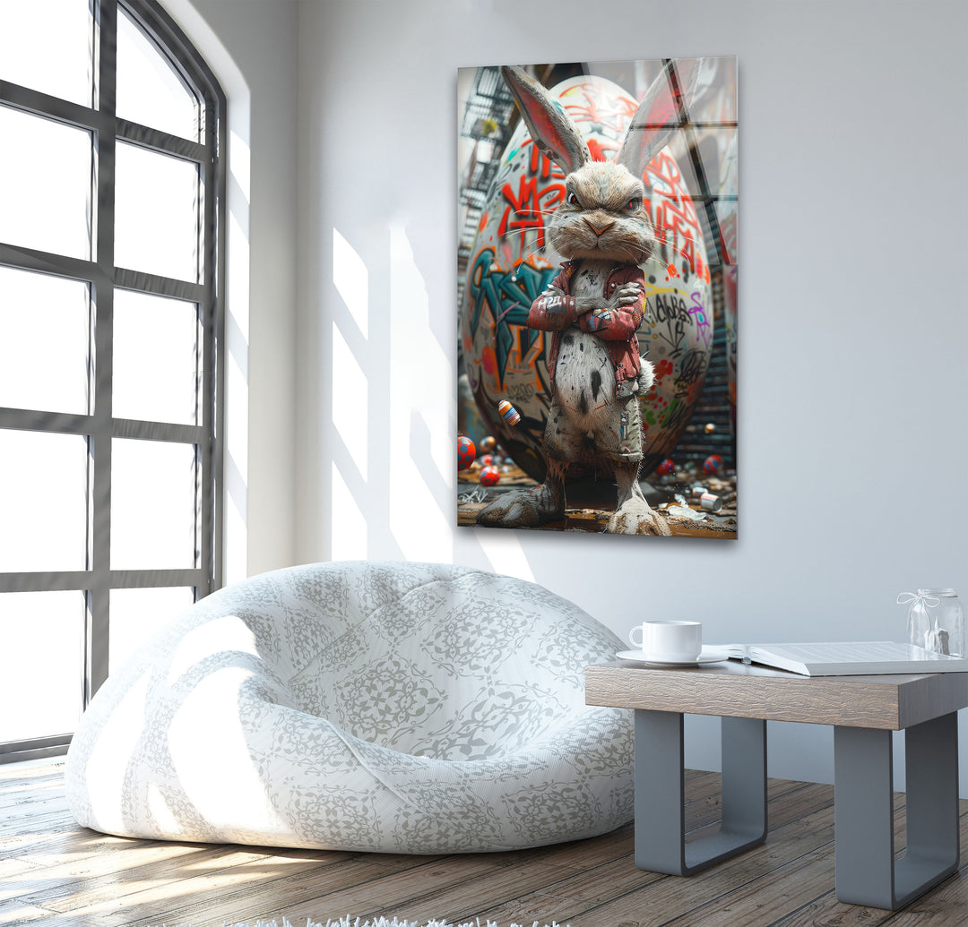 Caricature of a Punk Rock Rabbit Glass Wall Art