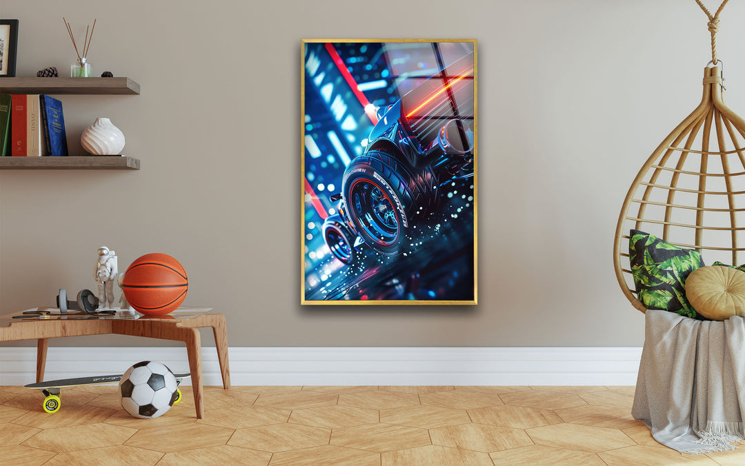 Car Racing Glass Wall Art