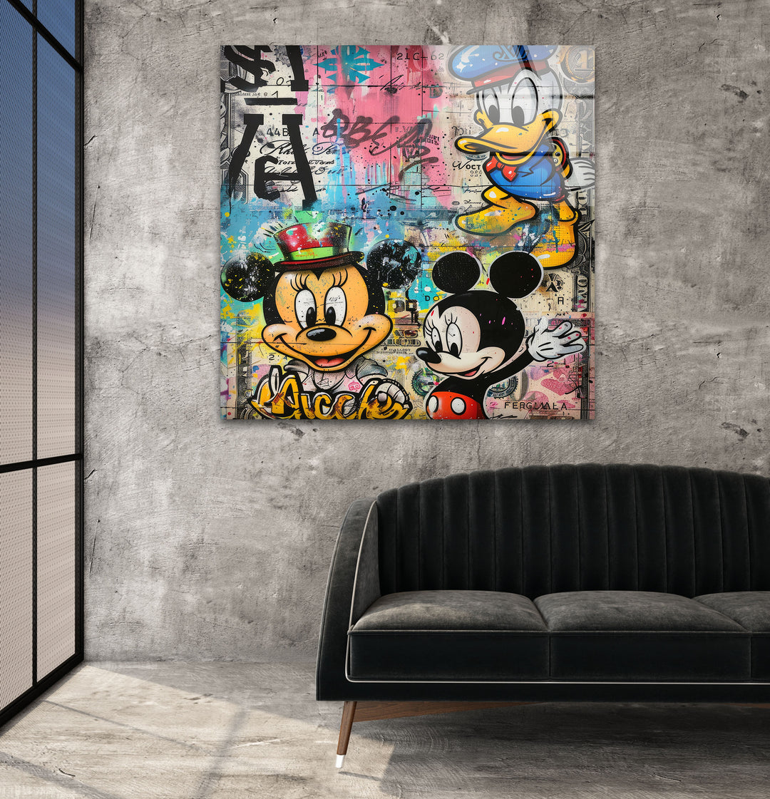 Cartoon Characters Graffiiti Glass Wall Art print on glass, glass printed photos
