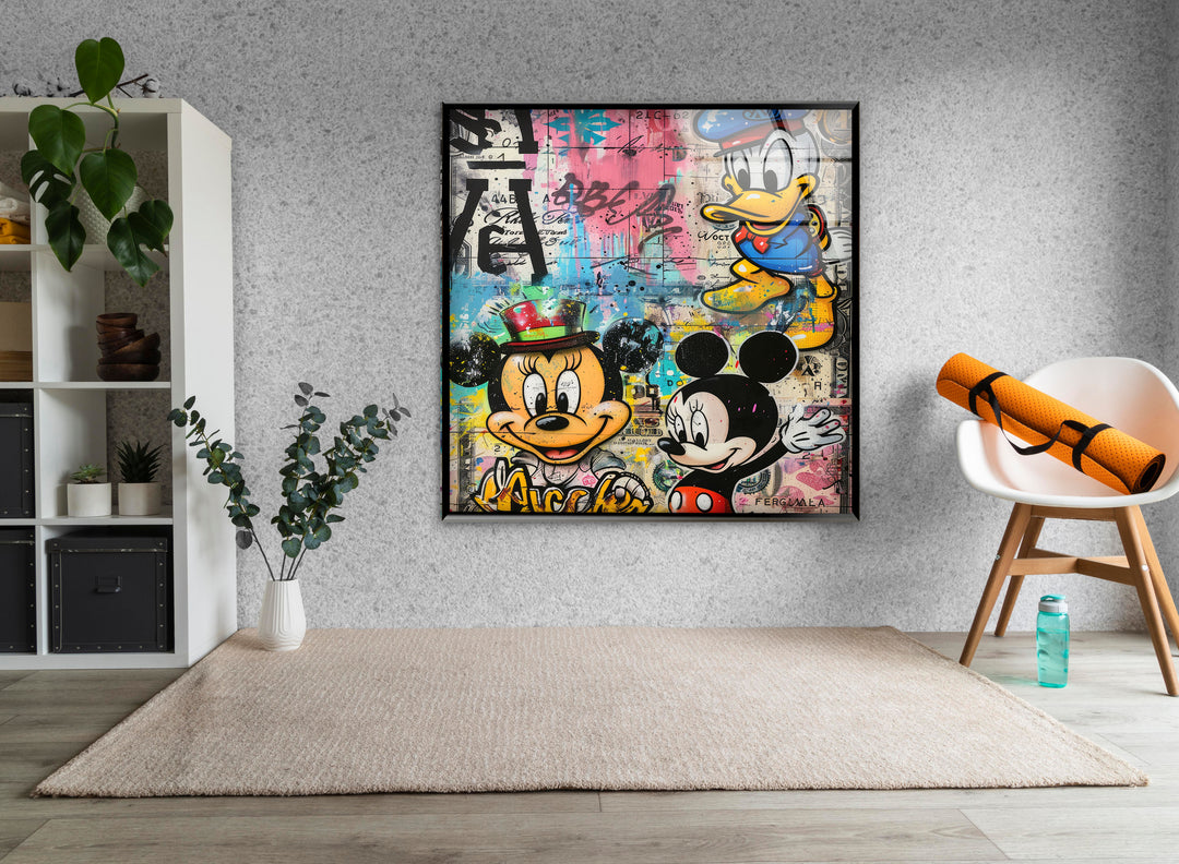 Cartoon Characters Graffiiti Glass Wall Art print picture on glass, Tempered Glass Wall Art
