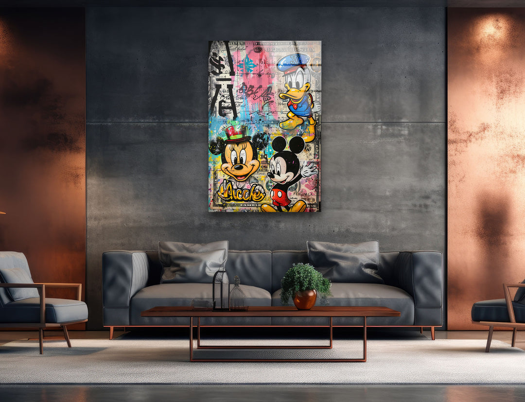 Cartoon Characters Graffiiti Glass Wall Art glass art painting, glass art for the Wall
