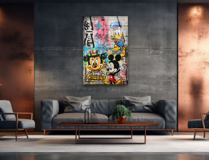 Cartoon Characters Graffiiti Glass Wall Art glass art painting, glass art for the Wall
