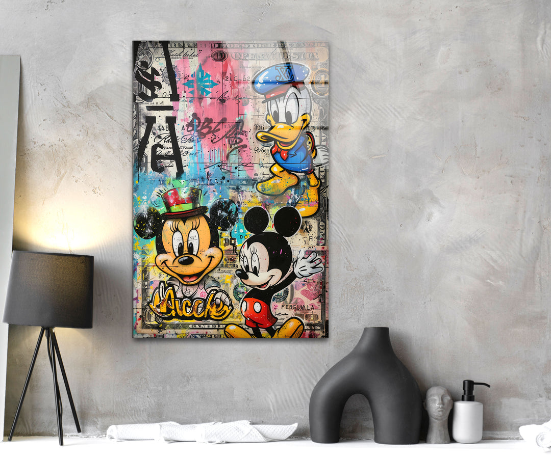 Cartoon Characters Graffiiti Glass Wall Art custom glass photo prints, large glass prints
