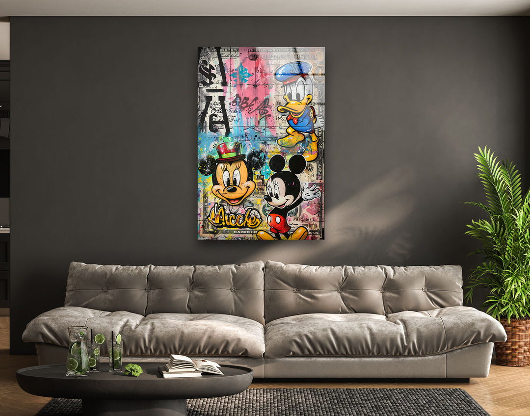 Cartoon Characters Graffiiti Glass Wall Art photo print on glass, prints on glass wall art
