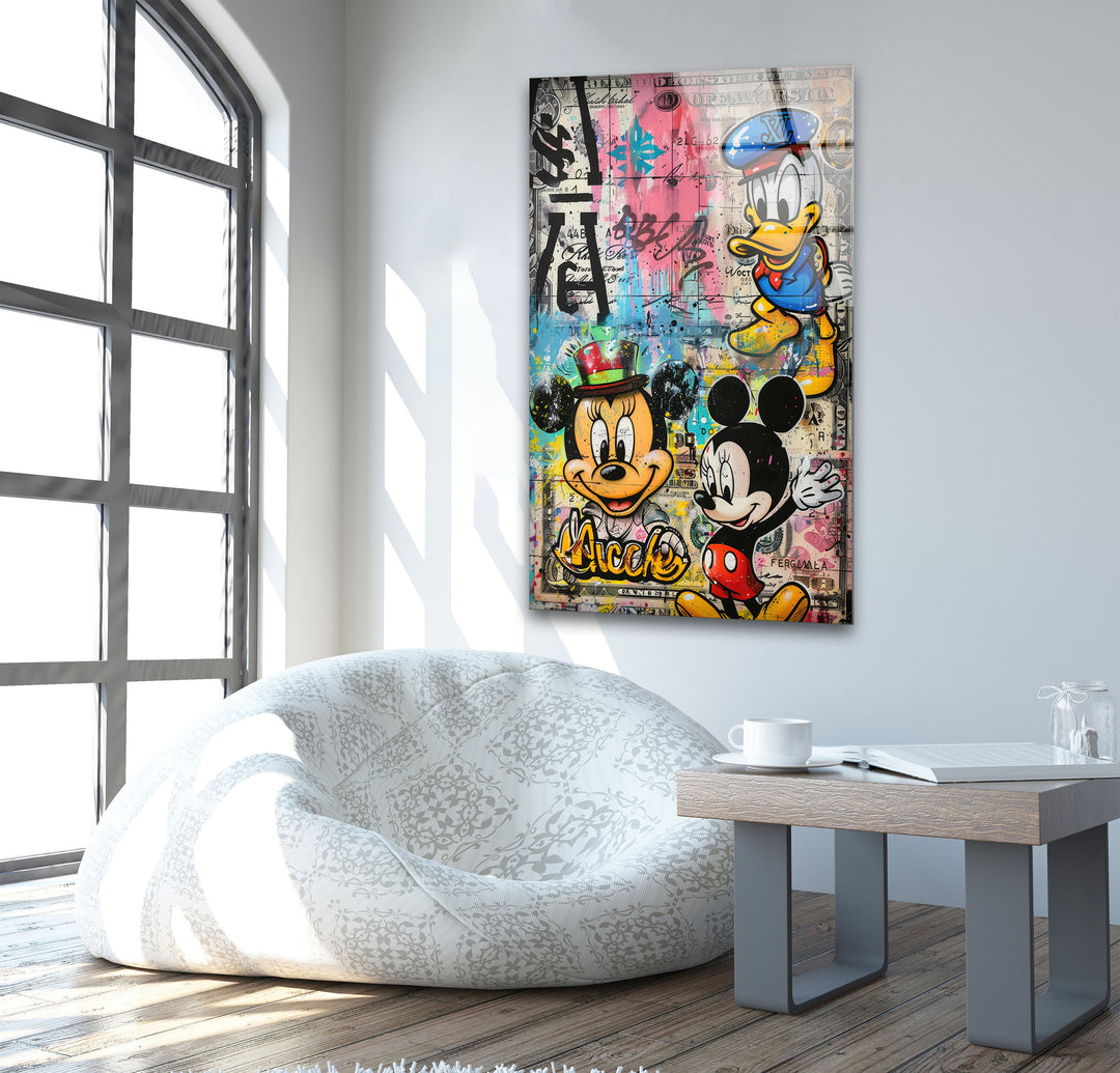 Cartoon Characters Graffiiti Glass Wall Art picture on glass wall art, photos printed on glass
