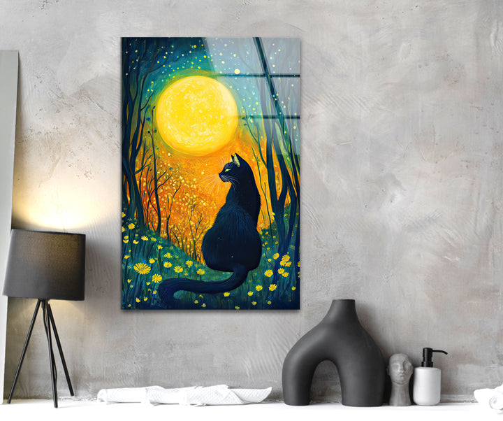 Cat and The Moon Glass Wall Art art glass wall art, glass wall art pictures
