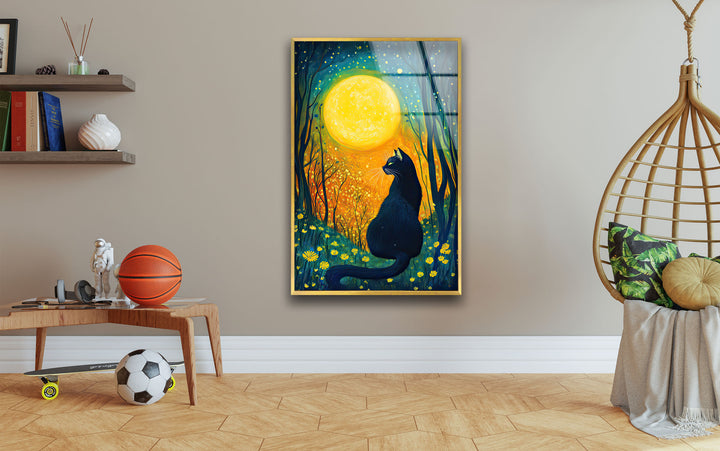 Cat and The Moon Glass Wall Art Glass Printing Wall Art, Print photos on glass
