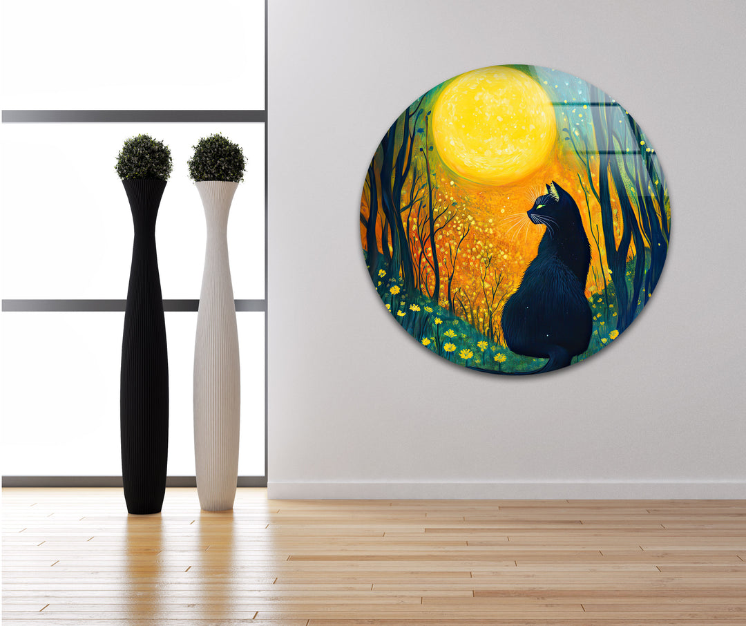 Cat and The Moon Glass Wall Art glass image printing, glass prints from photos
