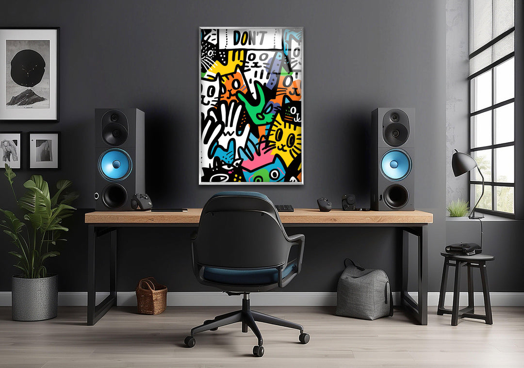 Cats in The Style of Keith Haring Glass Wall Art custom glass photo prints, large glass prints
