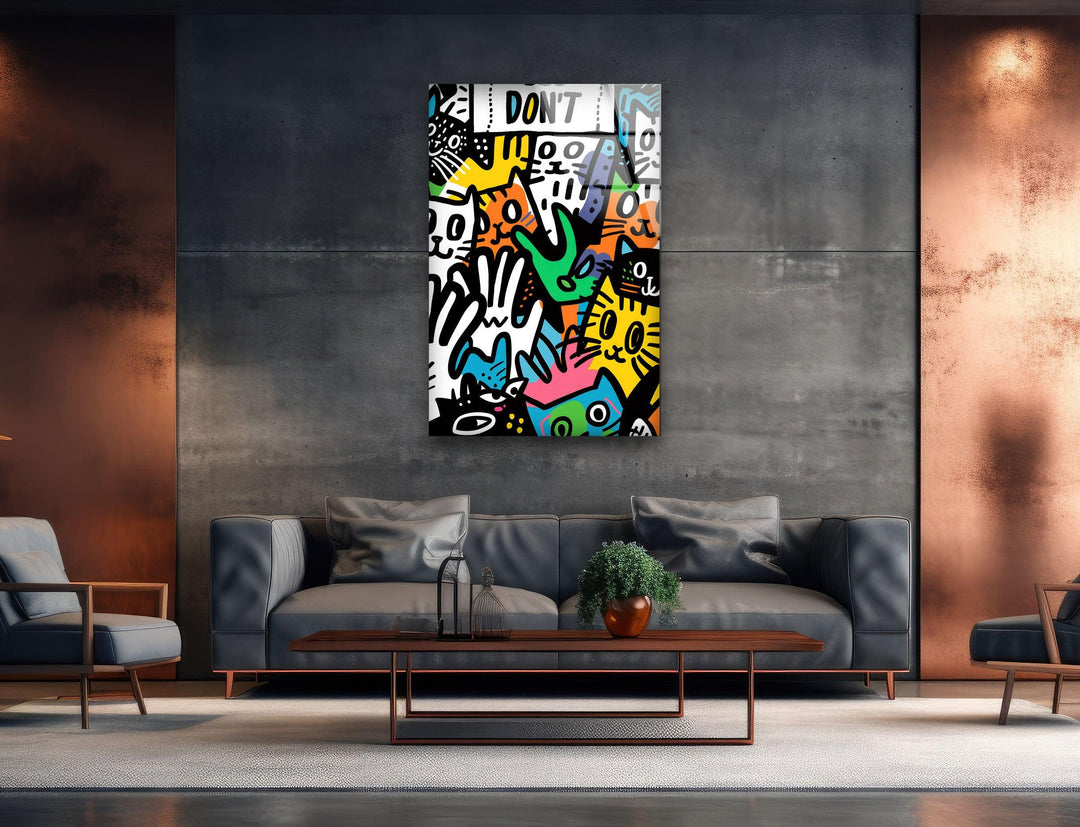 Cats in The Style of Keith Haring Glass Wall Art picture on glass wall art, photos printed on glass
