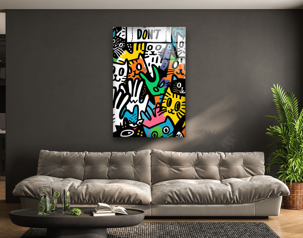 Cats in The Style of Keith Haring Glass Wall Art glass photo prints, glass picture prints
