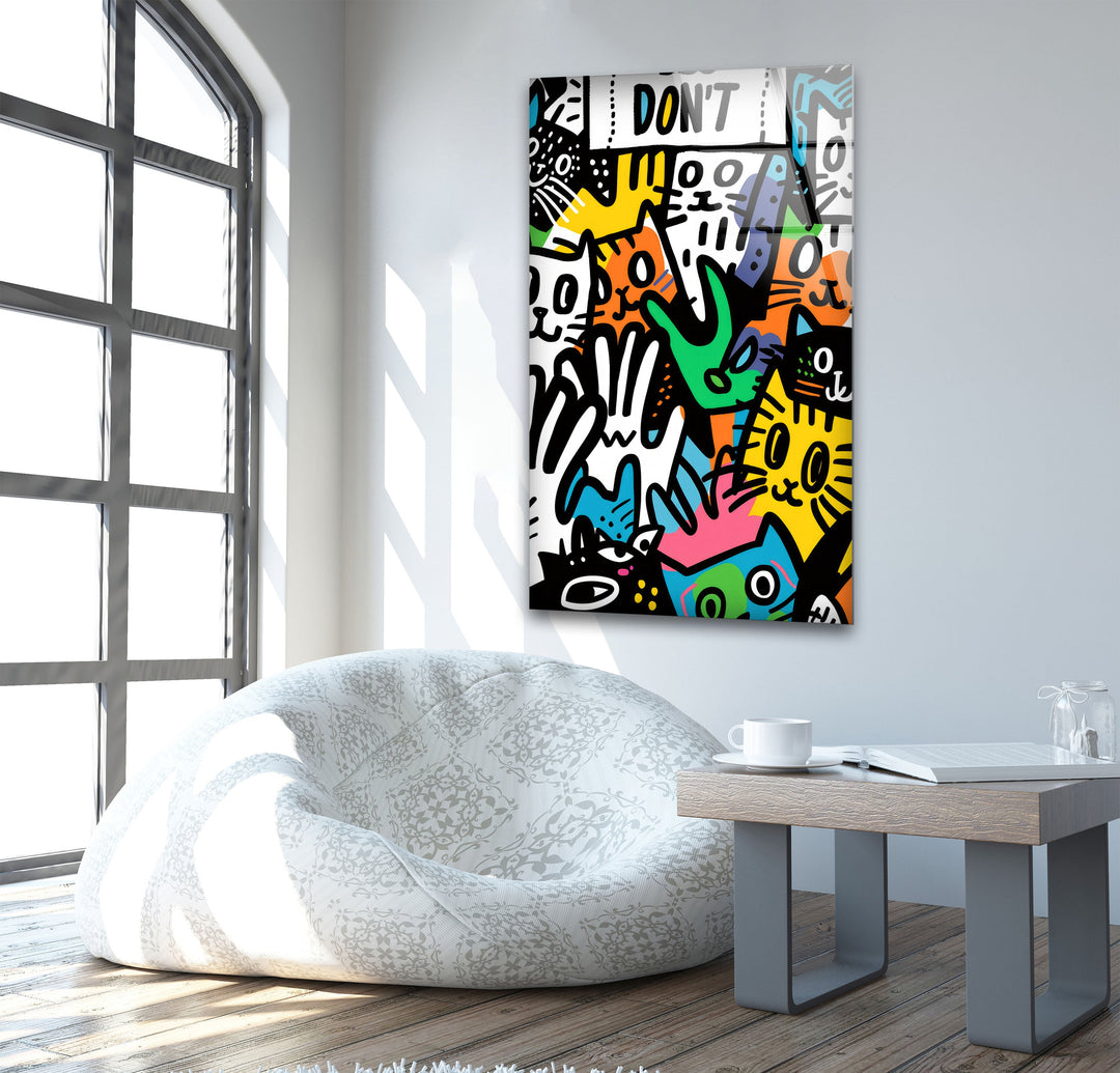 Cats in The Style of Keith Haring Glass Wall Art glass image printing, glass prints from photos
