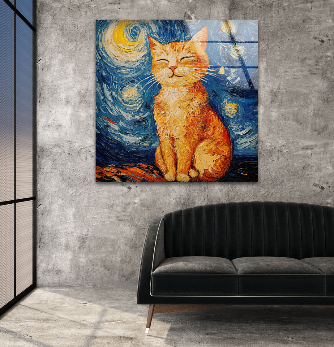 Cat Stile Van Gogh Glass Wall Art glass pictures for Wall, glass prints wall art
