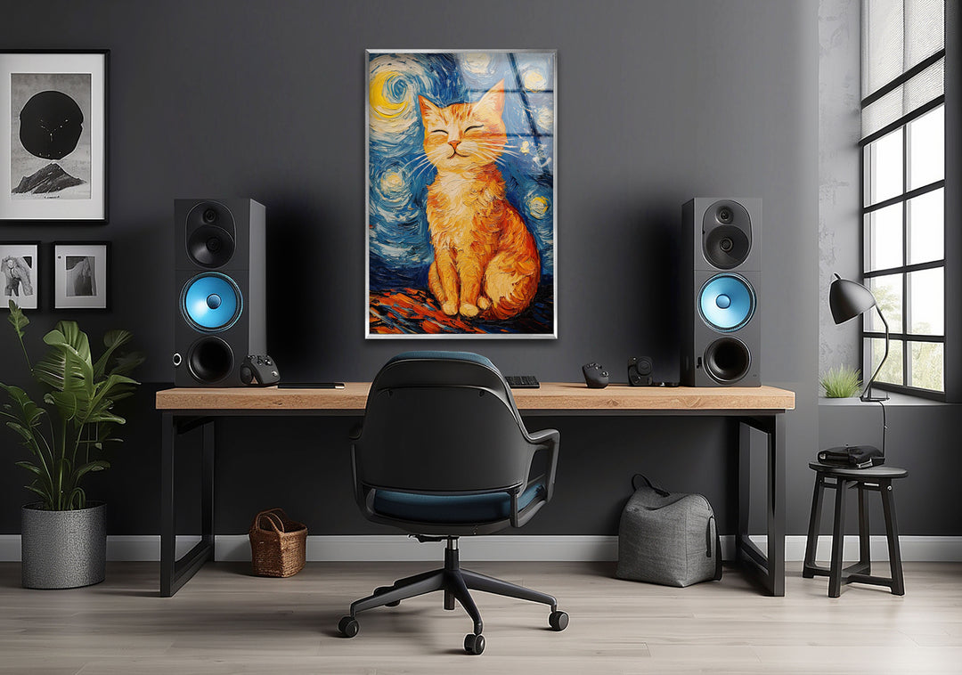 Cat Stile Van Gogh Glass Wall Art large glass photo prints, glass wall photos
