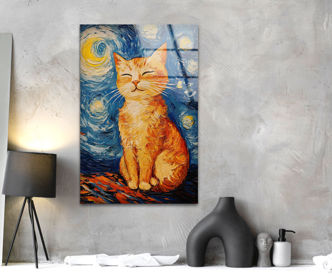 Cat Stile Van Gogh Glass Wall Art picture on glass wall art, photos printed on glass
