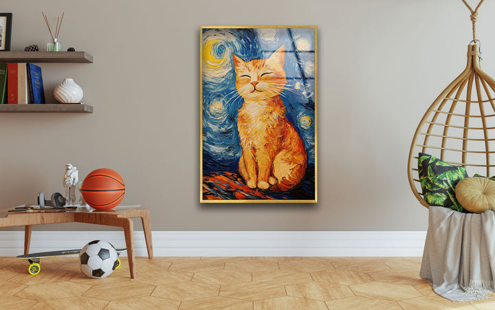 Cat Stile Van Gogh Glass Wall Art print on glass, glass printed photos
