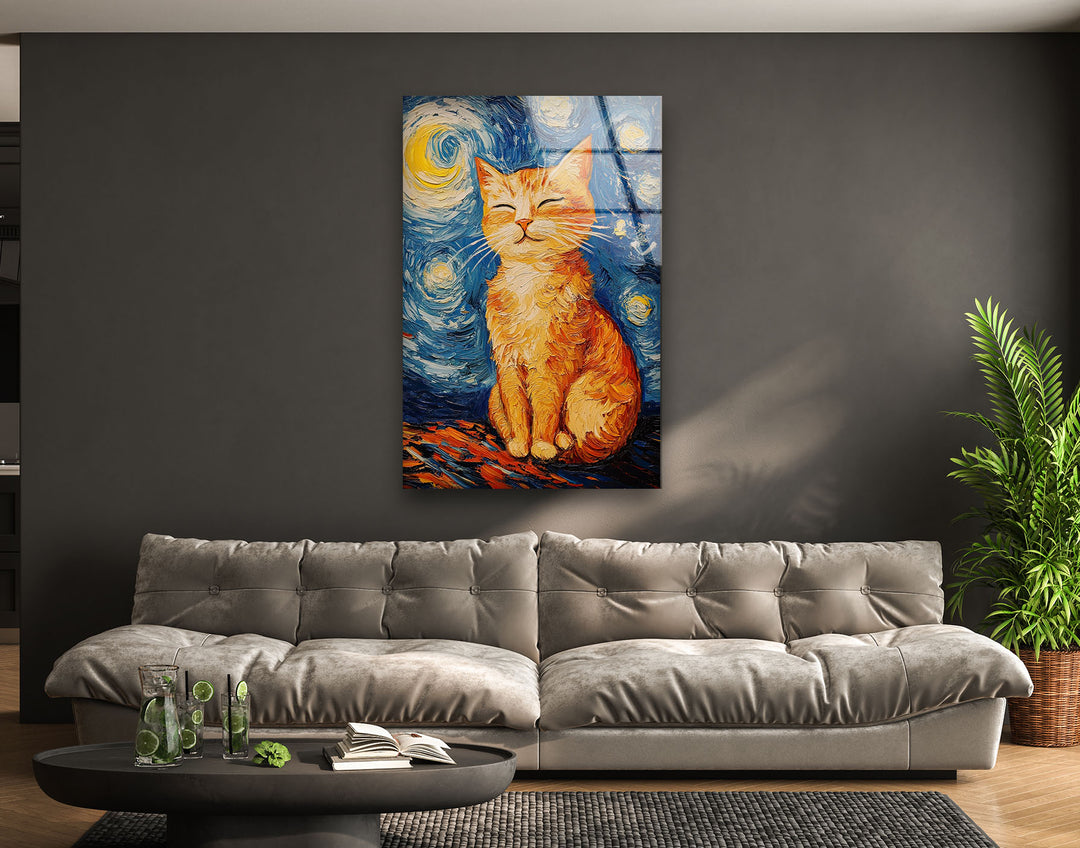 Cat Stile Van Gogh Glass Wall Art glass image printing, glass prints from photos
