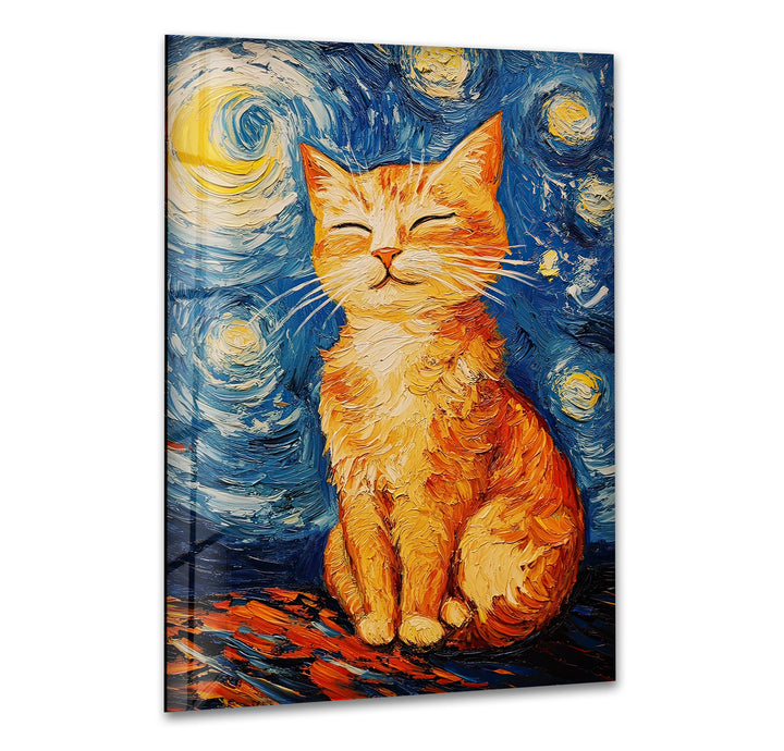 Cat Stile Van Gogh Glass Wall Art glass photo prints, glass picture prints
