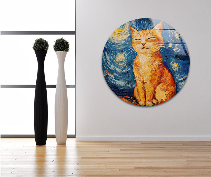 Cat Stile Van Gogh Glass Wall Art glass wall decor, glass wall art decor
