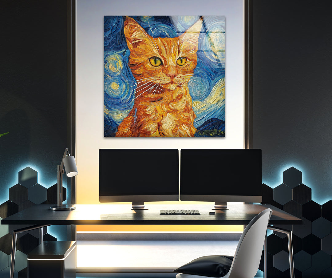 Orange Cat Stile Van Gogh Glass Wall Art Glass Printing Wall Art, Print photos on glass
