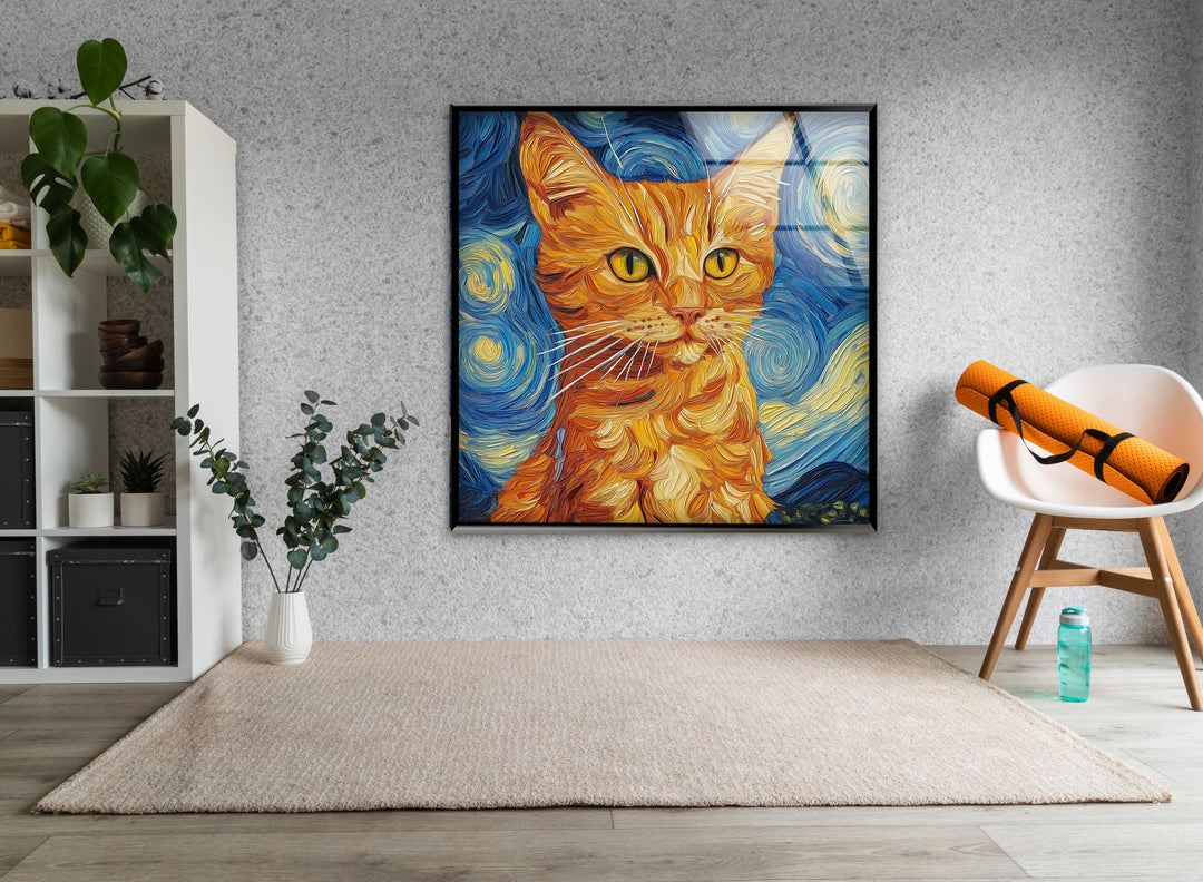 Orange Cat Stile Van Gogh Glass Wall Art art glass wall art, glass wall art pictures
