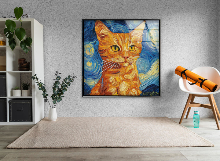 Orange Cat Stile Van Gogh Glass Wall Art art glass wall art, glass wall art pictures
