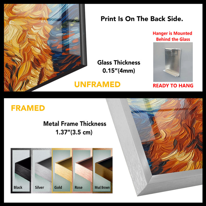 Orange Cat Stile Van Gogh Glass Wall Art