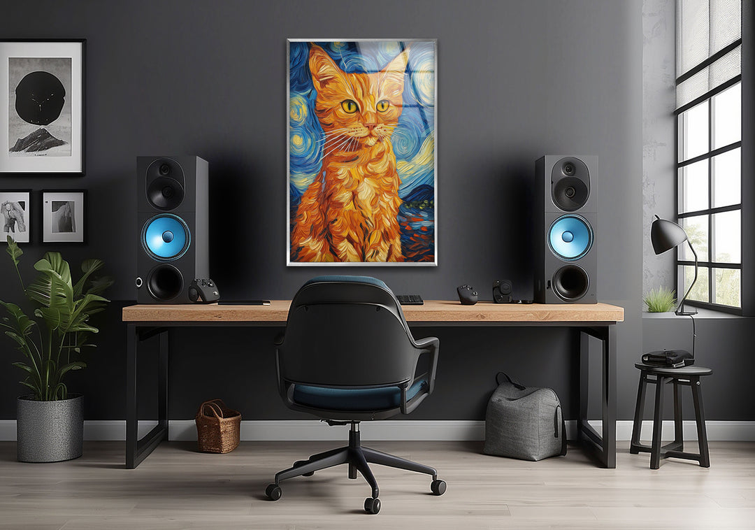 Orange Cat Stile Van Gogh Glass Wall Art glass photo prints, glass picture prints