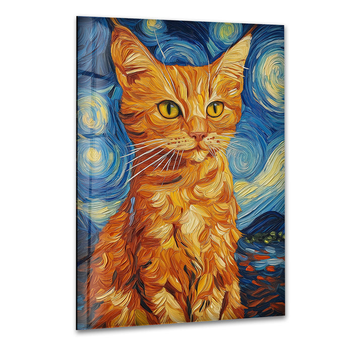 Orange Cat Stile Van Gogh Glass Wall Art glass wall decor, glass wall art decor
