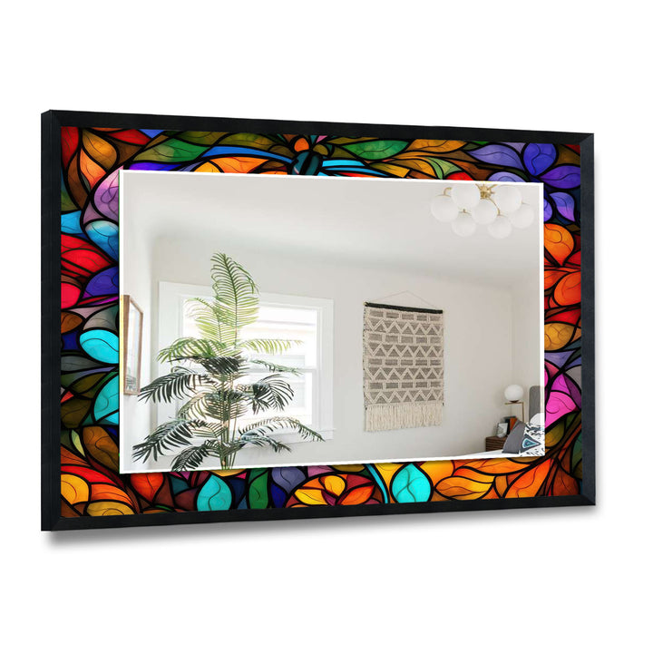 Stained Colorful Leafs Wall Mirror Stained Glass Wall Mirror
