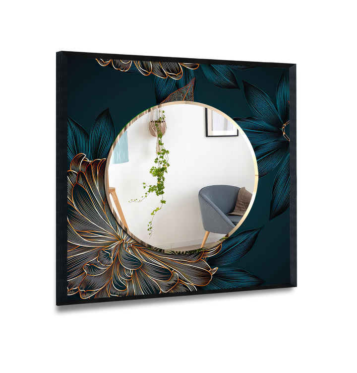 Gold Leaves Green Abstract Wall Mirror mirrors in black