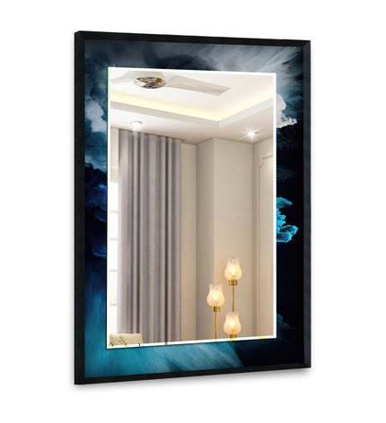 Blue White Smoke Tempered Glass Wall Mirror