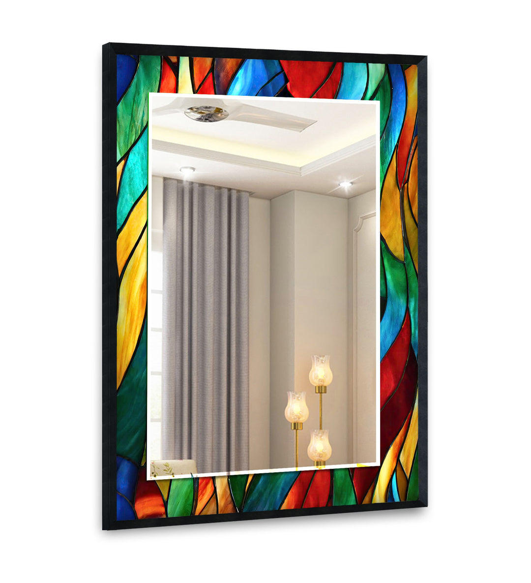 Orange & Green Stained Wall Mirror Stained Glass Wall Mirror
