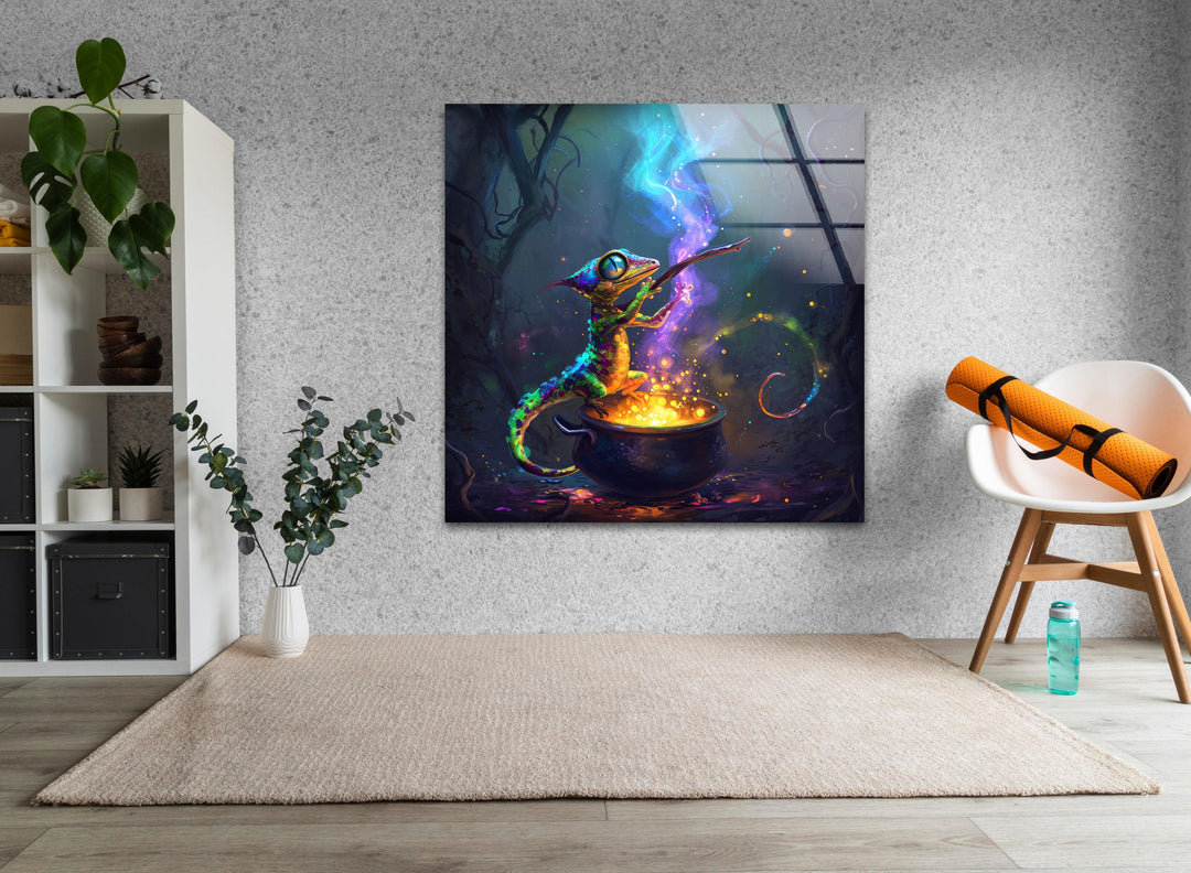 Chameleon Wizard Glass Wall Art, Glass Printing Wall Art, Print photos on glass