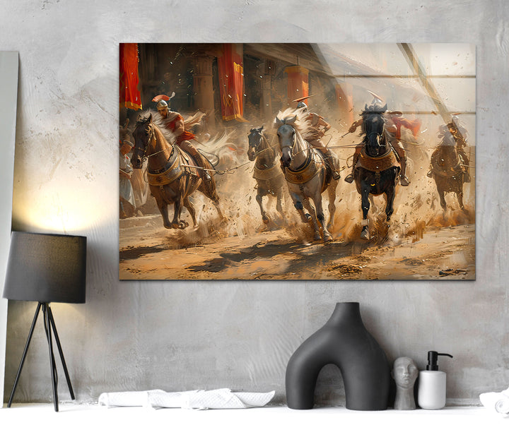 Mounted Gladiator Glass Wall Art custom glass pictures, glass art prints
