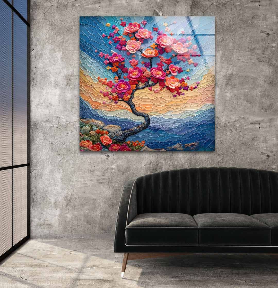 Cherry Blossom Tree Glass Wall Art glass wall decor, glass wall art decor
