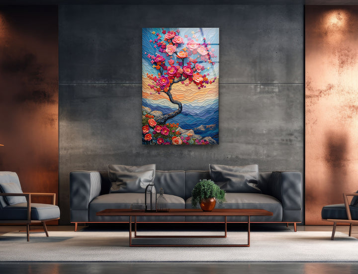 Cherry Blossom Tree Glass Wall Art Glass Printing Wall Art, Print photos on glass
