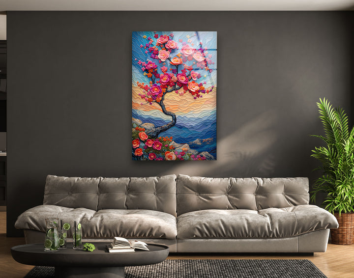 Cherry Blossom Tree Glass Wall Art print picture on glass, Tempered Glass Wall Art
