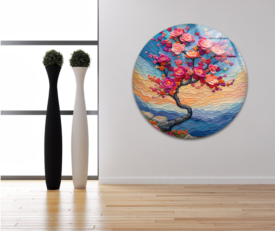 Cherry Blossom Tree Glass Wall Art custom glass pictures, glass art prints
