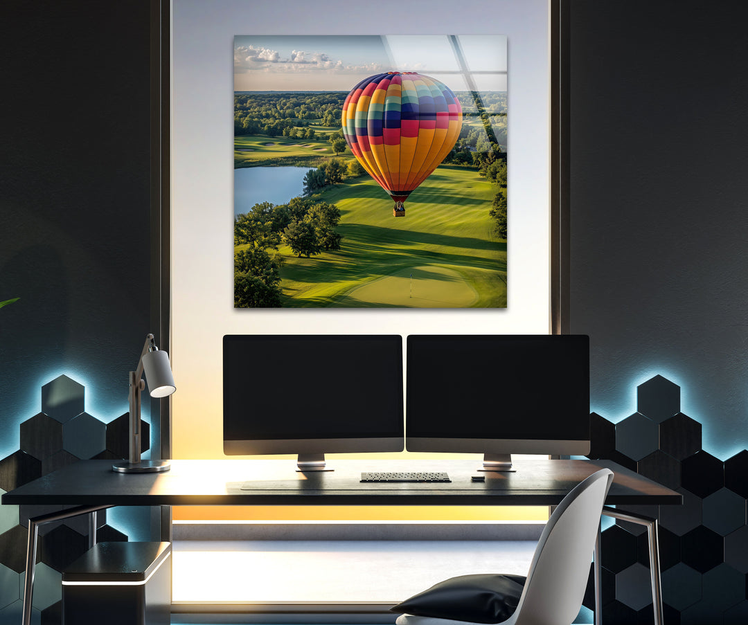 Colorful Hot Air Balloon Glass Wall Art print picture on glass, Tempered Glass Wall Art
