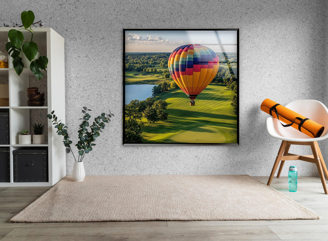 Colorful Hot Air Balloon Glass Wall Art print on glass, glass printed photos
