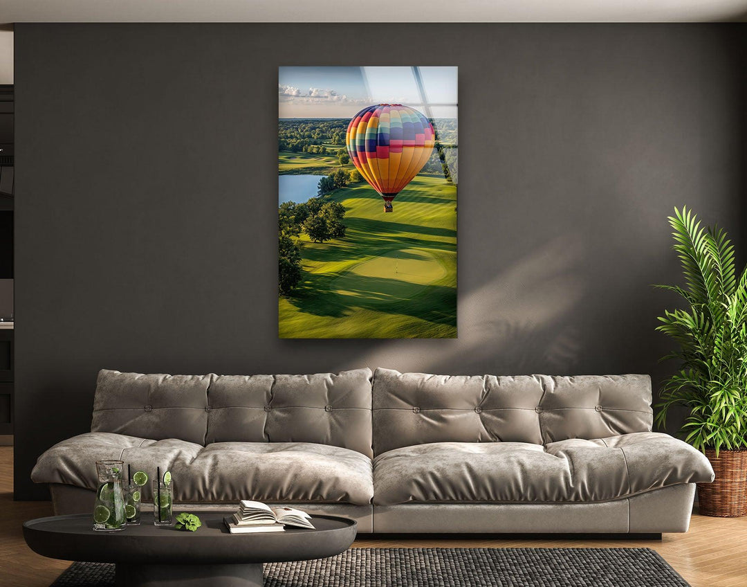 Colorful Hot Air Balloon Glass Wall Art custom glass photo prints, large glass prints
