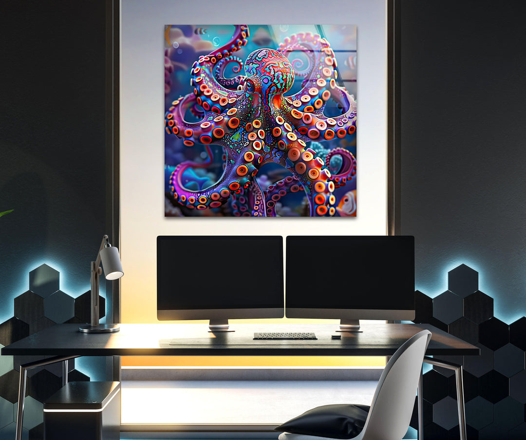 Colored Vivid Octopus Glass Wall glass art painting, glass art for the Wall
Art 