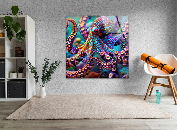 Colorful Octopus Glass Wall Art glass art painting, glass art for the Wall
