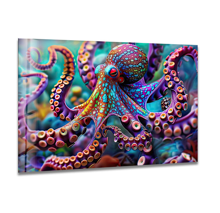 Colorful Octopus Glass Wall Art print picture on glass, Tempered Glass Wall Art
